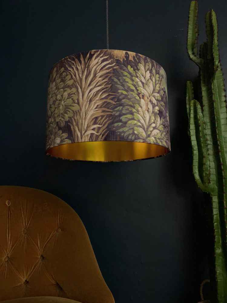 Enchanted Wood Velvet Lampshade With, Brown Lampshade With Copper Lining