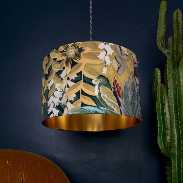 Paradise Lost Velvet Lampshade With Gold Lining