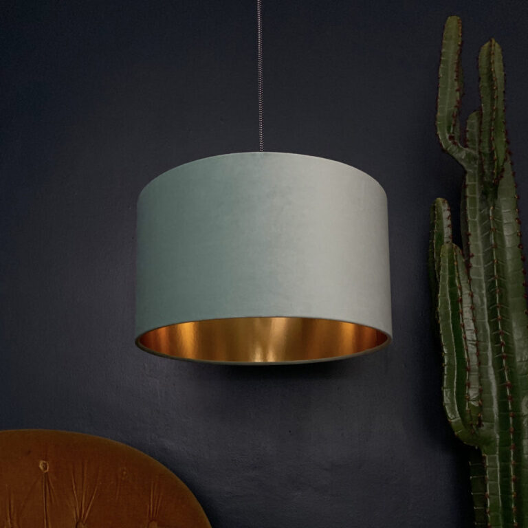 Sea Green Velvet Lampshade With Gold Lining