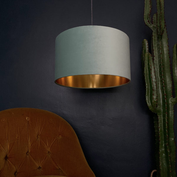 Sea Green Velvet Lampshade With Gold Lining