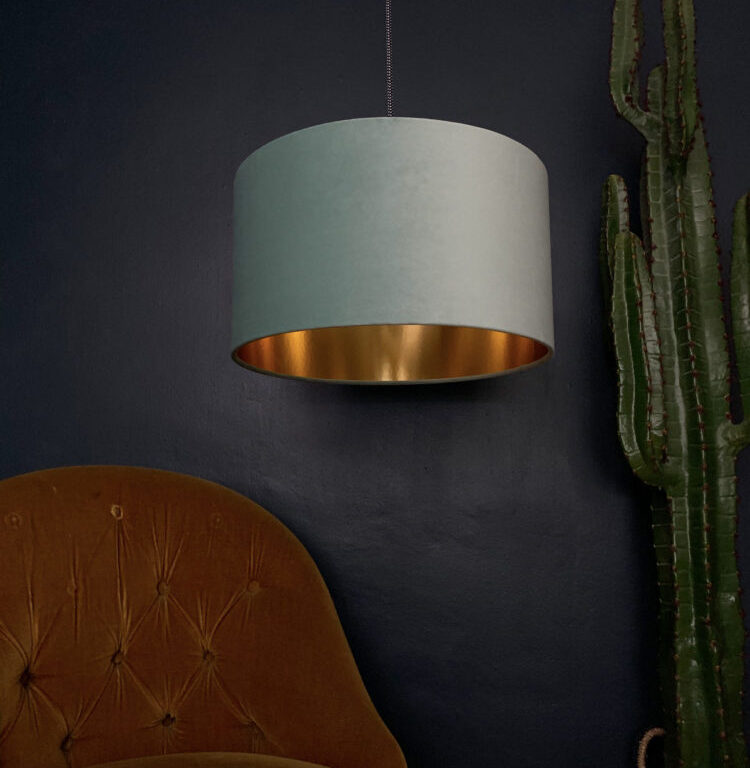 Sea Green Velvet Lampshade With Gold Lining