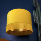 Sunset Yellow Velvet Lampshade with Gold Lining & Fringing