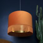 Rust Velvet Lampshade With Gold Lining And Fringing