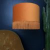 Rust Velvet Lampshade With Gold Lining And Fringing