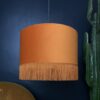 Rust Velvet Lampshade With Gold Lining And Fringing