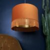 Rust Velvet Lampshade With Gold Lining And Fringing