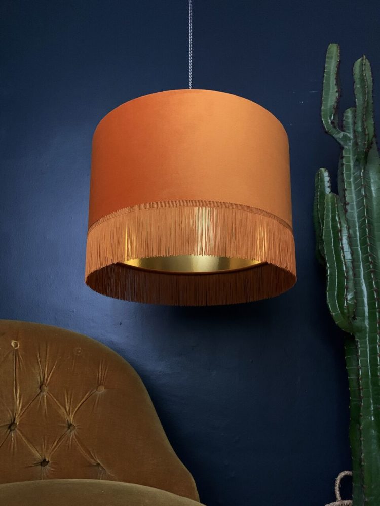 Rust Velvet Lampshade With Gold Lining, Rust Lamp Shades