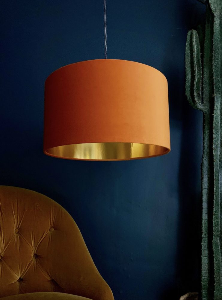 Rust Velvet Lampshade With Gold Lining, Black Linen Lamp Shade With Gold Lining Fabric