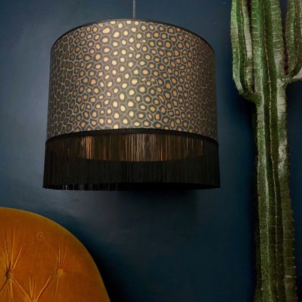 Senzo Spot Lampshade With Gold Lining and Fringing In Charcoal