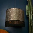 Senzo Spot Lampshade With Gold Lining and Fringing In Charcoal