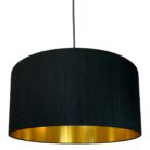 Carbon Black Silk Lampshade With Gold Lining