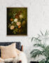 comfy couch with flowerpots in white living room interior with brick wall, mockup concept
