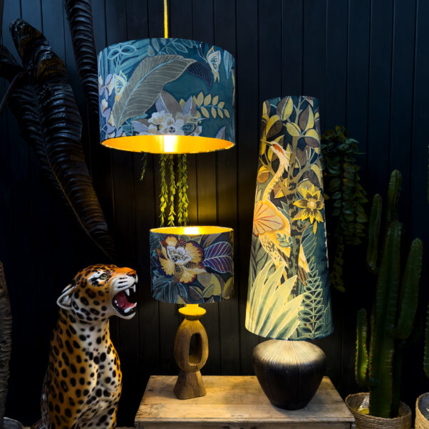 Paradise Lost King Cone, Swallowtail lampshade and Hawk Moth Lampshade