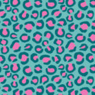 Close up of our Bubble Berry Turquoise Neon Leopard Print Fabric