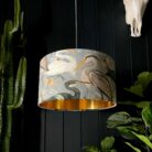 The Tranquil Bird Song Heron Lampshade With Gold Lining