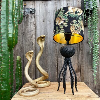 Large Black Octopus Lamp with Mini Bamboo Tiger Lampshade