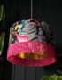 Trippy Tropical Acid Jungle Velvet Lampshade With Gold Lining and Pink Fringing