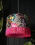 Trippy Tropical Acid Jungle Velvet Lampshade With Pink Fringing