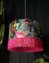 Trippy Tropical Acid Jungle Velvet Lampshade With Pink Fringing