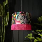 Trippy Tropical Acid Jungle Velvet Lampshade With Pink Fringing