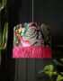 Trippy Tropical Acid Jungle Velvet Lampshade With Pink Fringing