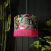 Trippy Tropical Acid Jungle Velvet Lampshade With Pink Fringing