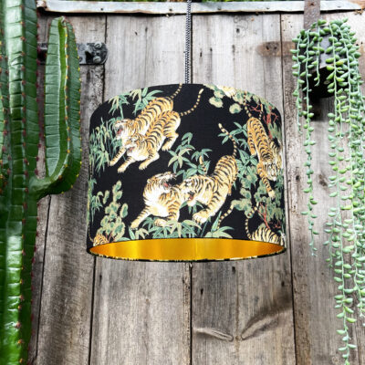 Bamboo Tiger Lampshade with Gold Lining