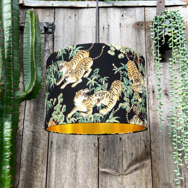 Bamboo Tiger Lampshade with Gold Lining