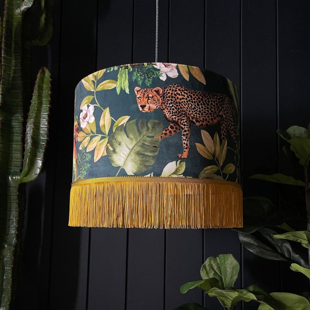Handmade Lampshade Velvet Greenery Rainforest Jungle Leaves Floor Lamp Ceiling 