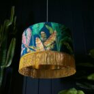 Handmade Tropical Leaf Magic Fruits Lampshade With Gold Lining and Fringing