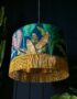 Handmade Tropical Leaf Magic Fruits Lampshade With Gold Lining and Fringing