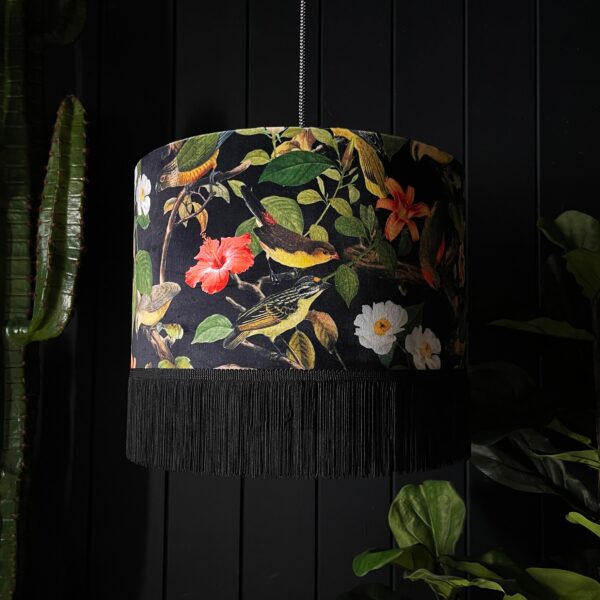 Shadow Crawler Bird inspired Lampshade With Luscious dark fringing