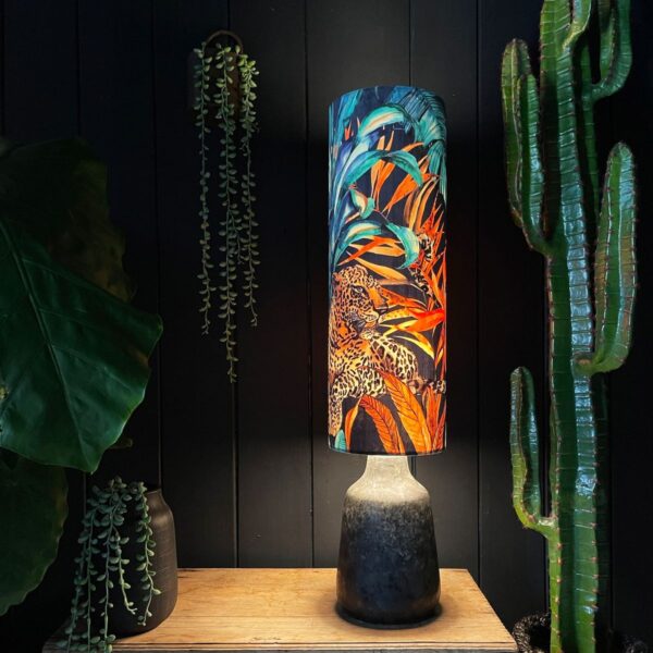 Handmade Tropical Jungle Leopard Fable Tall Tube Lampshade