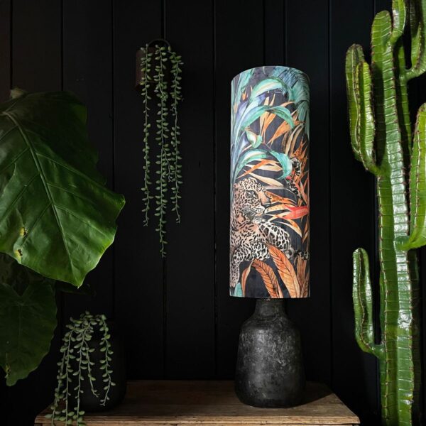 Handmade Tropical Jungle Leopard Fable Tall Tube Lampshade