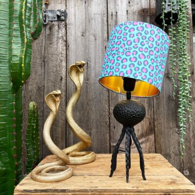 Small Black Octopus Lamp with Mini Neon Leopard Lampshade