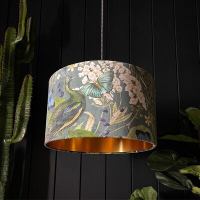 Handmade Peacock Floral Mystical Plumes Lampshade With Gold Lining