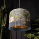 Handmade Peacock Floral Mystical Plumes Lampshade With Gold Lining and Fringing