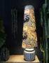 Oversized King Cone Lampshade in our Heron inspired velvet Bird Song with the light on