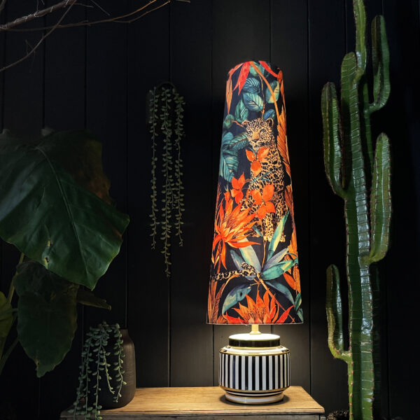 Fable Leopard Oversized Cone Lampshade with the light on