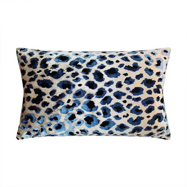 Leopard Print Bolster Cushion in Electric Blue and Sand