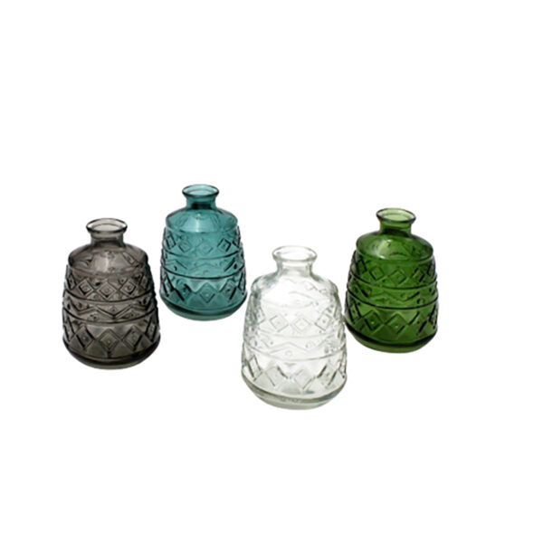 Glass Vases in Smokey Grey, Aqua Blue, Clear and Forest Green