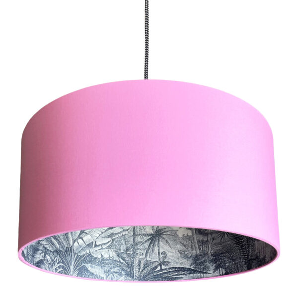 Indigo rainforest lampshade in candy floss pink