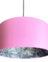 Indigo rainforest lampshade in candy floss pink