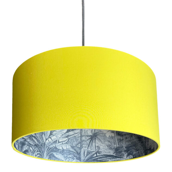 Indigo rainforest lampshade in yellow