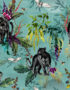 Deadly Night Shade in LITHIUM Turquoise Blue Black Fabric & Wallpaper Tile