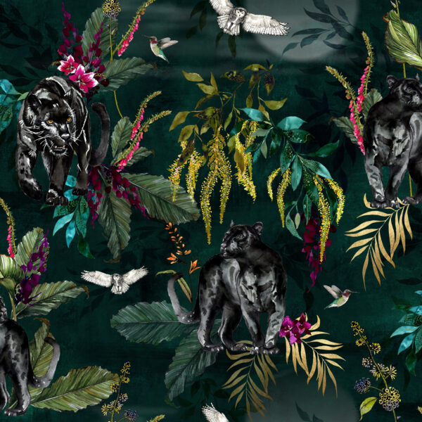 Deadly Night Shade in WILD WOOD Dark Green Fabric & Wallpaper Tile
