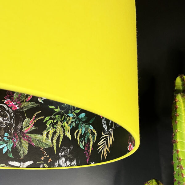 Carbon Deadly Night Shade Silhouette Lampshade in Acid Yellow Light on - Close up