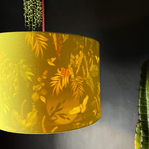 Carbon Deadly Night Shade Silhouette Lampshade in Acid Yellow Light on