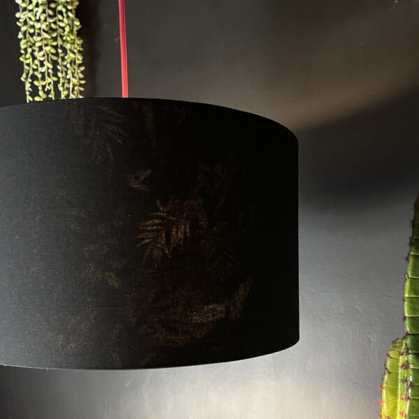 Carbon Deadly Night Shade Silhouette Lampshade in Jet Black. Designed and Handmade by Love Frankie. Light on