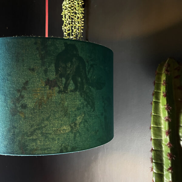 Lithium Deadly Night Shade Silhouette Lampshade in Teal. Handmade and Designed by Love Frankie. Light On